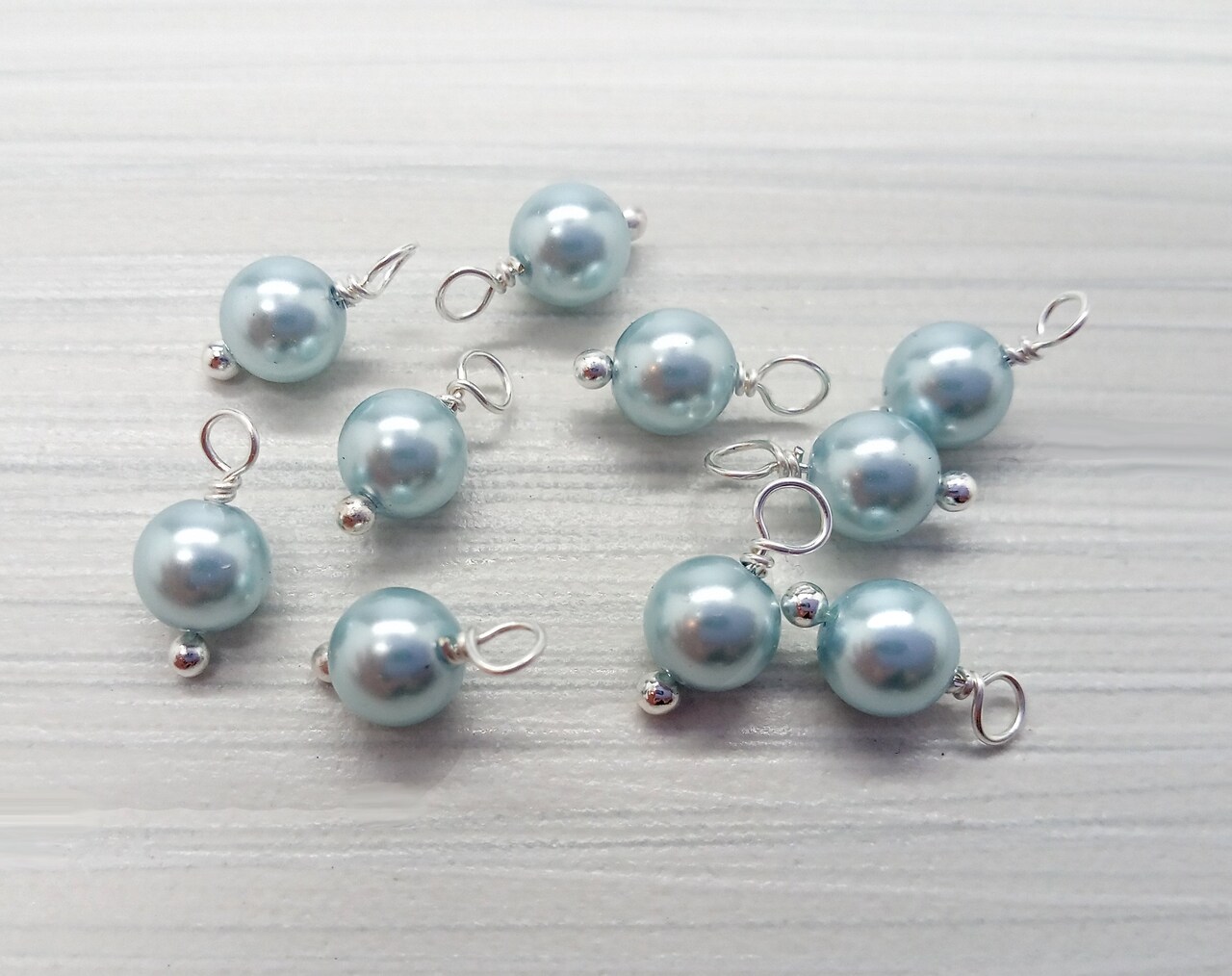 Crystal Pearl Bead Charms, Small Light Blue 6mm Dangles, 10 pieces, Adorabilities